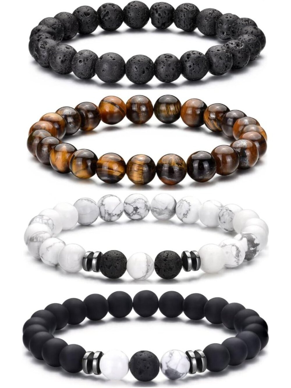 Natural Tiger Eye Bracelet Set for Men & Women - 8MM Stone Beads, Adjustable